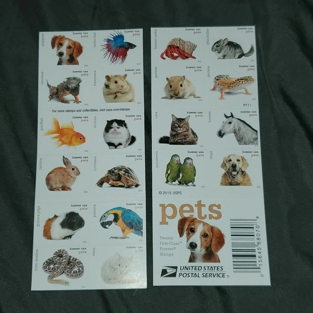 100 Pets 2016 Forever Postage Stamps Postal USPS Dog Cat Horse Bird Rabbit‎ Fish